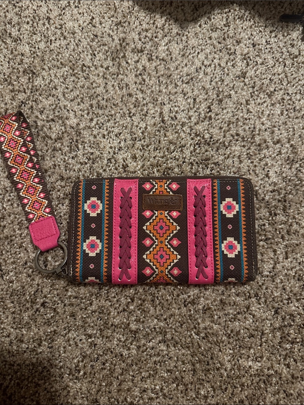 Wrangler Pink and Brown Embroidered Wristlet Wallet
